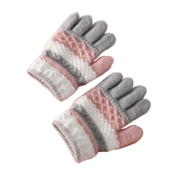 1 пара детских зимних перчаток в вязаную полоску, детские холодостойкие теплые перчатки с полными пальцами, варежки для мальчиков и девочек