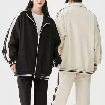 Куртка в полоску в стиле ретро, Стильное Универсальное винтажное пальто со стоячим воротником в тон для всех возрастов