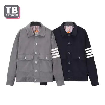 Мужская куртка TB BROWIN Thom из вельвета, новая осенне-зимняя повседневная куртка с отворотом в корейском стиле, галстук-бабочка, пальто в полоску с четырьмя полосками, множество карманов