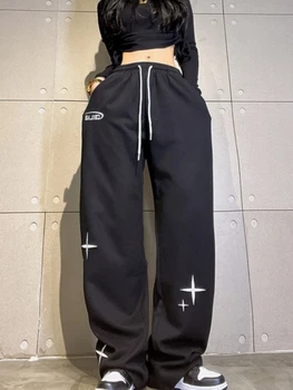 Спортивные брюки с эластичным поясом и вышивкой в виде звезд Y2k, Корейские модные брюки, Уличная одежда, Универсальные мешковатые брюки для женщин